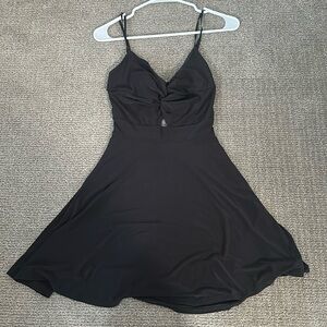 Open back black mini dress